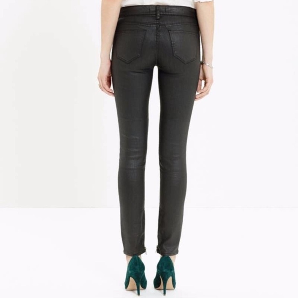 Madewell Black Coated Skinny Skinny Moto Jeans size 26 zipper ankle stretchy - Picture 2 of 11